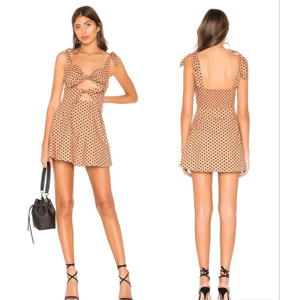 REVOLVE Majorelle Lilly Mini Dress Tan & Black Polka Dot - Sz. XS